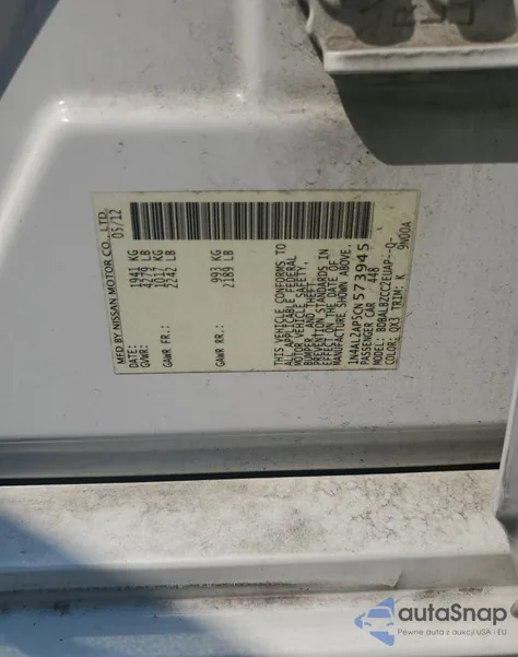 2012 Nissan Altima Base z USA, uszkodzony, nr VIN 1N4AL2AP5CN573945